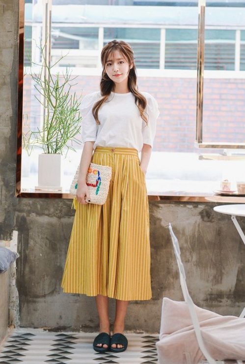 直條紋裙子 　裙子穿搭